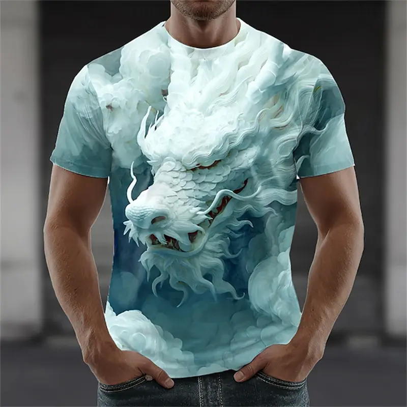 New Dragon Graphic Print T-shirt Men Casual Short Sleeve Crew Neck Tee Men's Clothing Casual Loose Outdoor Comfort T-Shirts Tops