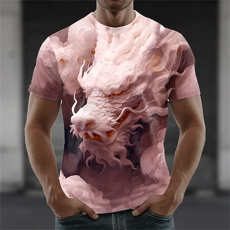 New Dragon Graphic Print T-shirt Men Casual Short Sleeve Crew Neck Tee Men's Clothing Casual Loose Outdoor Comfort T-Shirts Tops