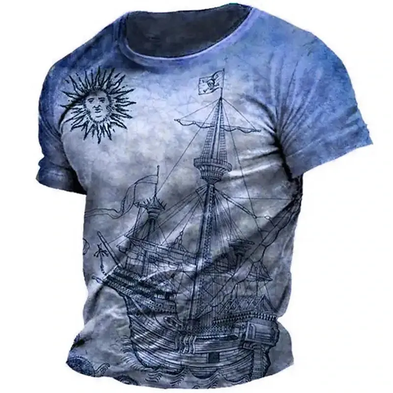 Summer Men's T-shirt Navigation Compass Anchor 3D Printed T-shirt Loose Edition Men's Clothing Hot Sale Casual Short Sleeve Tops