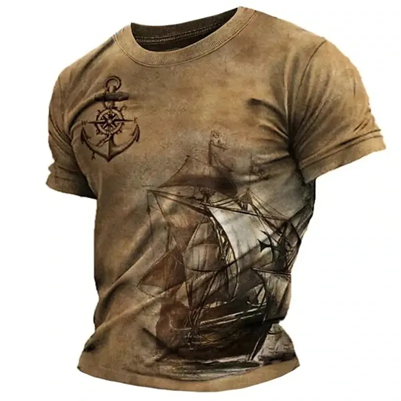 Summer Men's T-shirt Navigation Compass Anchor 3D Printed T-shirt Loose Edition Men's Clothing Hot Sale Casual Short Sleeve Tops
