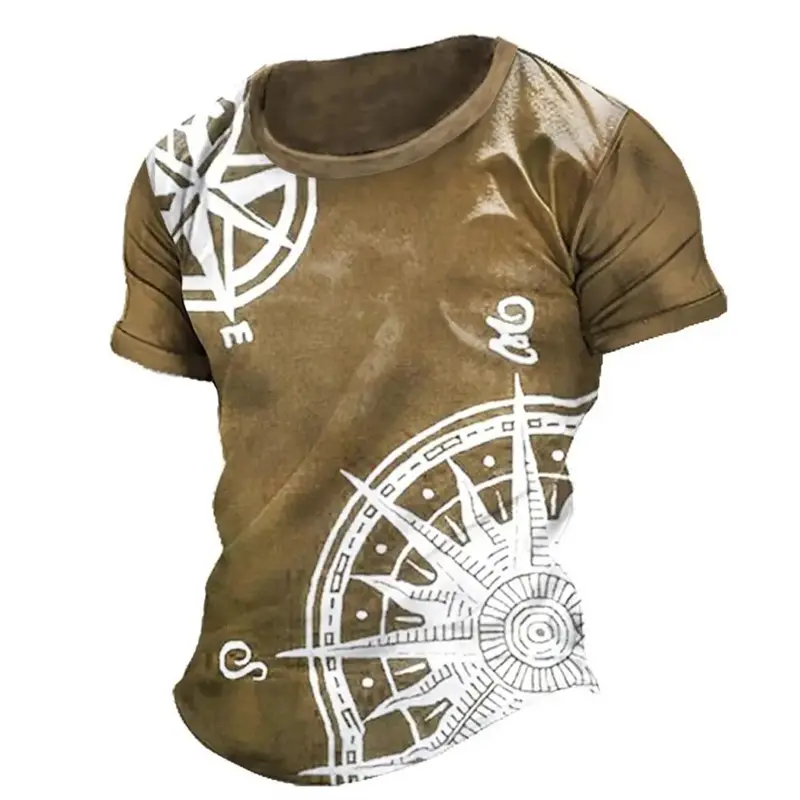 Summer Men's T-shirt Navigation Compass Anchor 3D Printed T-shirt Loose Edition Men's Clothing Hot Sale Casual Short Sleeve Tops