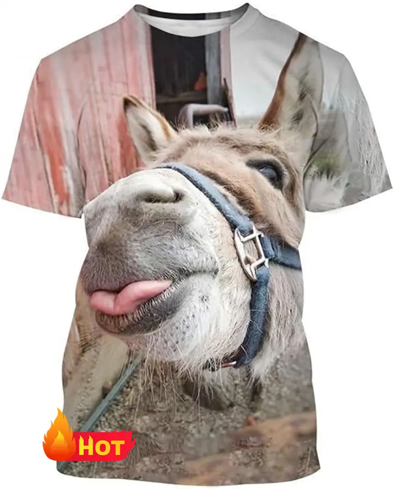 Funny Donkey 3D Printing Short-sleeved T-shirt Men Women Personality Funny Round Neck Fun Animal T Shirt Casual Oversized Tops