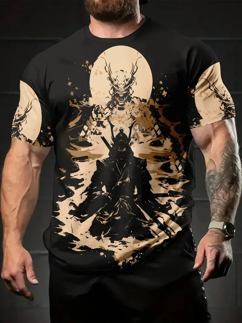 Harajuku Samurai T-Shirt For Men 2025 New Fashion Casual Men's T Shirt Short Sleeve Summer Anime Japanese 3d Printed Y2k Tops