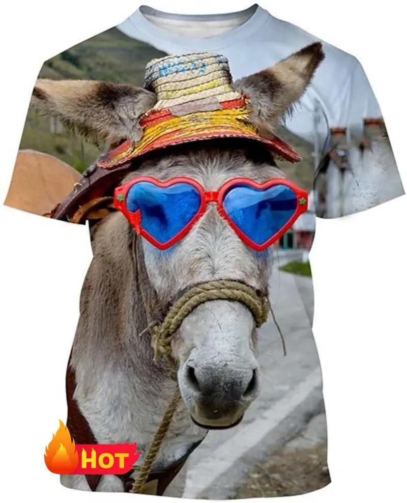 Funny Donkey 3D Printing Short-sleeved T-shirt Men Women Personality Funny Round Neck Fun Animal T Shirt Casual Oversized Tops