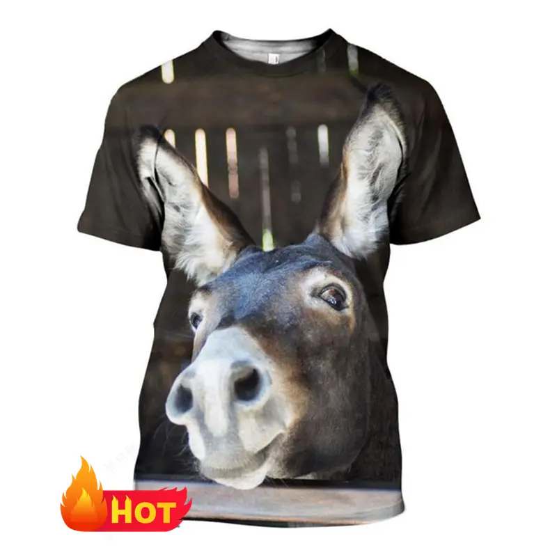 Funny Donkey 3D Printing Short-sleeved T-shirt Men Women Personality Funny Round Neck Fun Animal T Shirt Casual Oversized Tops