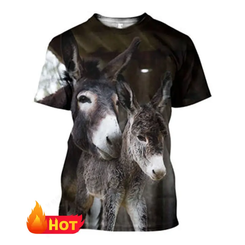 Funny Donkey 3D Printing Short-sleeved T-shirt Men Women Personality Funny Round Neck Fun Animal T Shirt Casual Oversized Tops