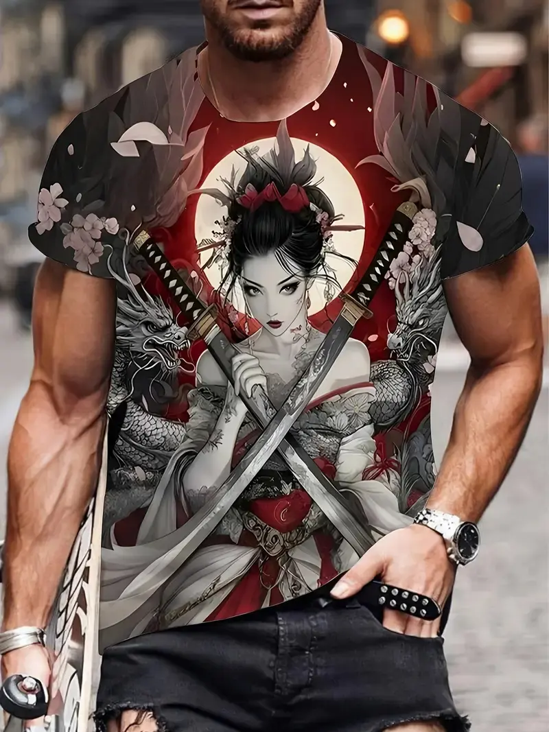 Harajuku Samurai T-Shirt For Men 2025 New Fashion Casual Men's T Shirt Short Sleeve Summer Anime Japanese 3d Printed Y2k Tops