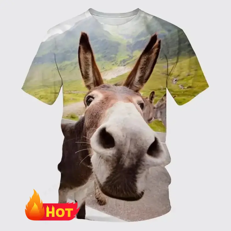Funny Donkey 3D Printing Short-sleeved T-shirt Men Women Personality Funny Round Neck Fun Animal T Shirt Casual Oversized Tops