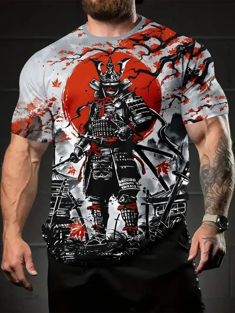 Harajuku Samurai T-Shirt For Men 2025 New Fashion Casual Men's T Shirt Short Sleeve Summer Anime Japanese 3d Printed Y2k Tops