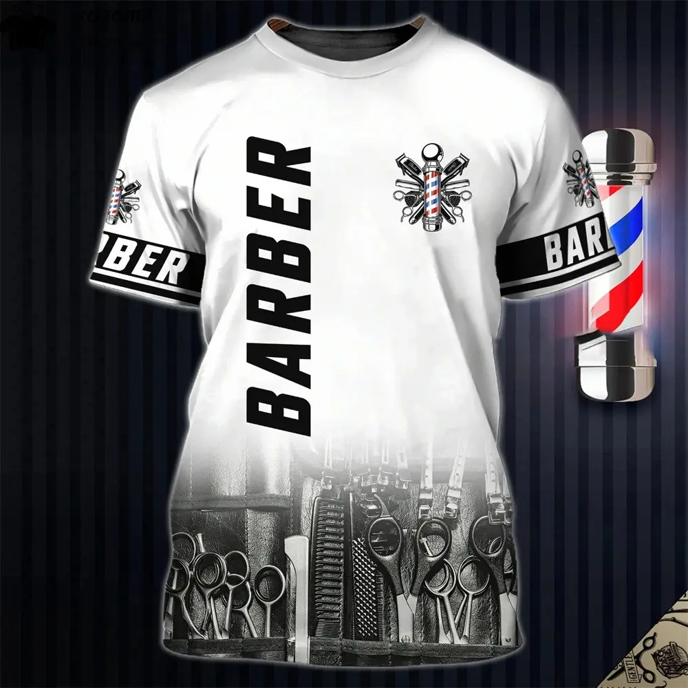 Summer Mens T Shirts Clothing Workwear Hairdressing 3D Printed Short Sleeved Shirt Oversized Casual T Shirt Mens Cosplay Tops
