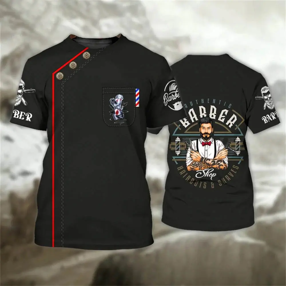 Summer Mens T Shirts Clothing Workwear Hairdressing 3D Printed Short Sleeved Shirt Oversized Casual T Shirt Mens Cosplay Tops
