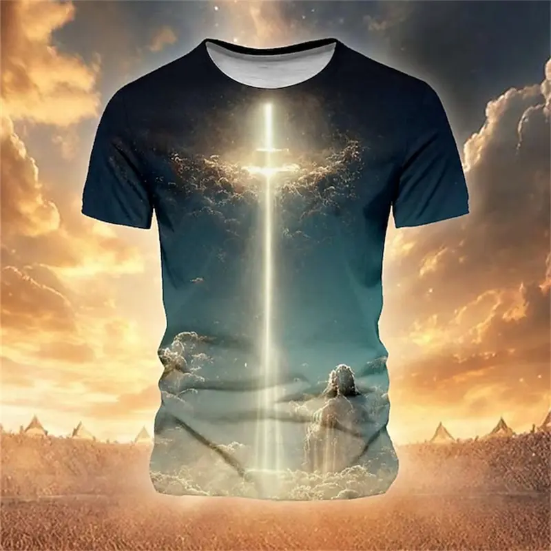 2025 New 3D Print Jesus Cross Graphic Tshirt Summer Men's Short Sleeve Crew Neck T-Shirts New In Casual Oversized Christ Tshirt
