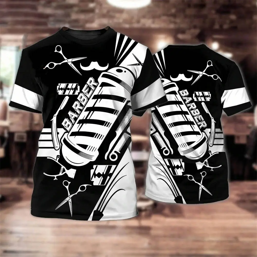 Summer Mens T Shirts Clothing Workwear Hairdressing 3D Printed Short Sleeved Shirt Oversized Casual T Shirt Mens Cosplay Tops