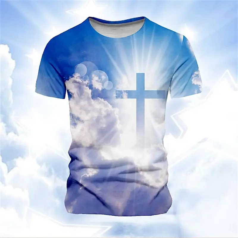 2025 New 3D Print Jesus Cross Graphic Tshirt Summer Men's Short Sleeve Crew Neck T-Shirts New In Casual Oversized Christ Tshirt