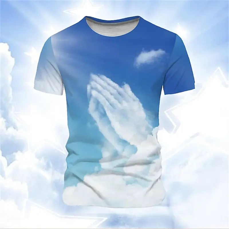 2025 New 3D Print Jesus Cross Graphic Tshirt Summer Men's Short Sleeve Crew Neck T-Shirts New In Casual Oversized Christ Tshirt