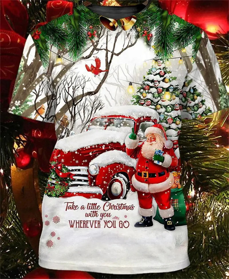Christmas 3D Print Santa Claus Pattern T Shirt Men Womens Xmas Long Sleeve T-shirts Autumn Fashiom Oversize Loose Y2k Men Tops