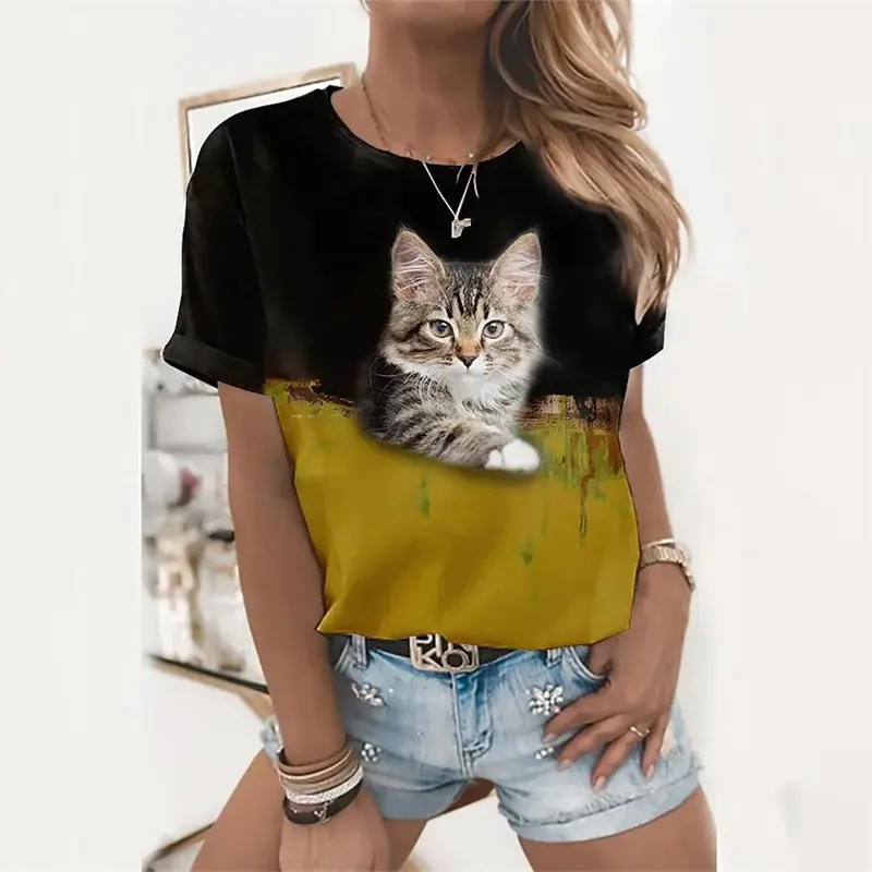 Cute Animal Cat 3d Print Women's T-Shirt Summer Fashion Short Sleeved Casual Top O Neck T-Shirt Y2k Oversized Women's Clothing