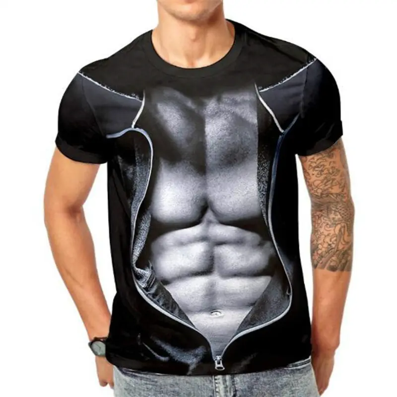 Cosplay Muscle 3D Print Mens Funny T Shirt Fashion Street Personality O-Neck Tees Oversized T-shirt Party Eye-catching Clothing