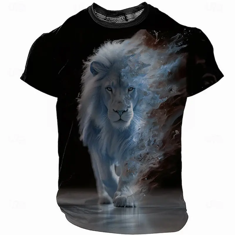 Summer Casual Short Sleeve T-Shirt For Men  Animal Beast Lion Cross Graphic 3D Print Men's Fashion Top Comfortable Y2k Men Tee