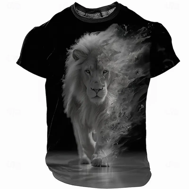 Summer Casual Short Sleeve T-Shirt For Men  Animal Beast Lion Cross Graphic 3D Print Men's Fashion Top Comfortable Y2k Men Tee
