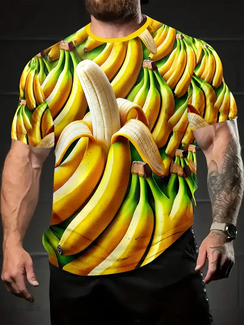 2025 New Men's T-shirt 3D Print Funny Banana Graphic Short Sleeve  T Shirts Summer Outdoor Wear Men's Personality Party Tops