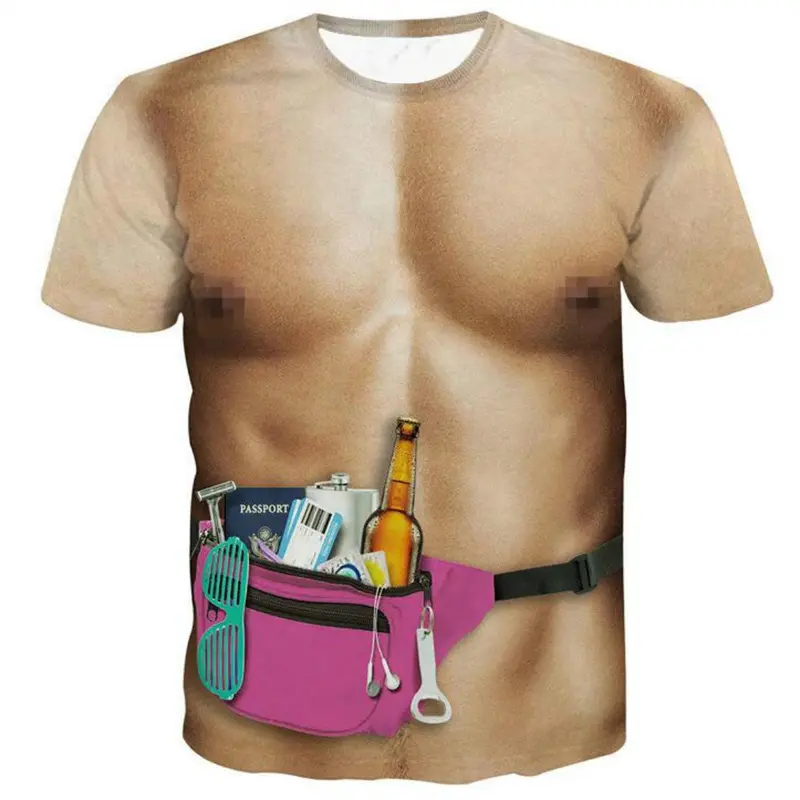 Cosplay Muscle 3D Print Mens Funny T Shirt Fashion Street Personality O-Neck Tees Oversized T-shirt Party Eye-catching Clothing