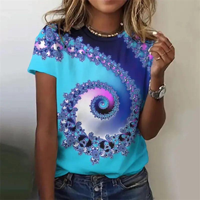 Trendy Women's Short Sleeve Top Pullover Fashion Y2K Casual Street 3D Vortex Printed Crewneck T-Shirt Oversized Women Clothing
