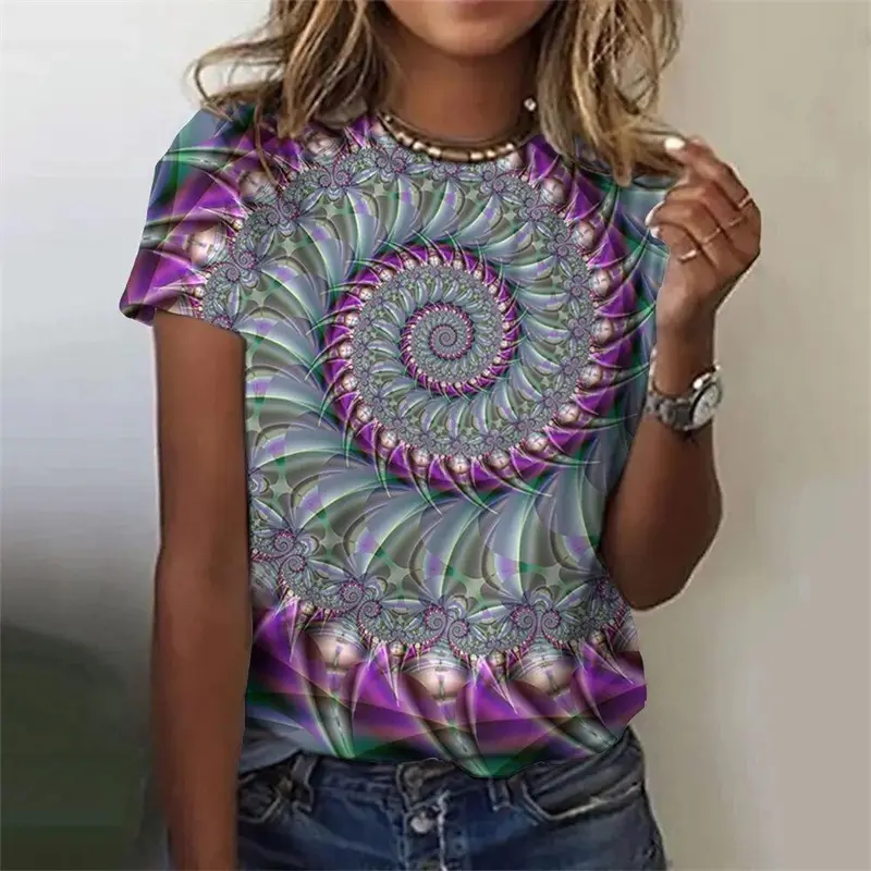 Trendy Women's Short Sleeve Top Pullover Fashion Y2K Casual Street 3D Vortex Printed Crewneck T-Shirt Oversized Women Clothing