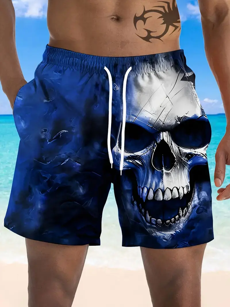 2025 New Men Beach Pants Horror Skull 3D Printed Men's Shorts Summer Quick-drying Trunks Men's Clothing Hawaiian Trendy Shorts