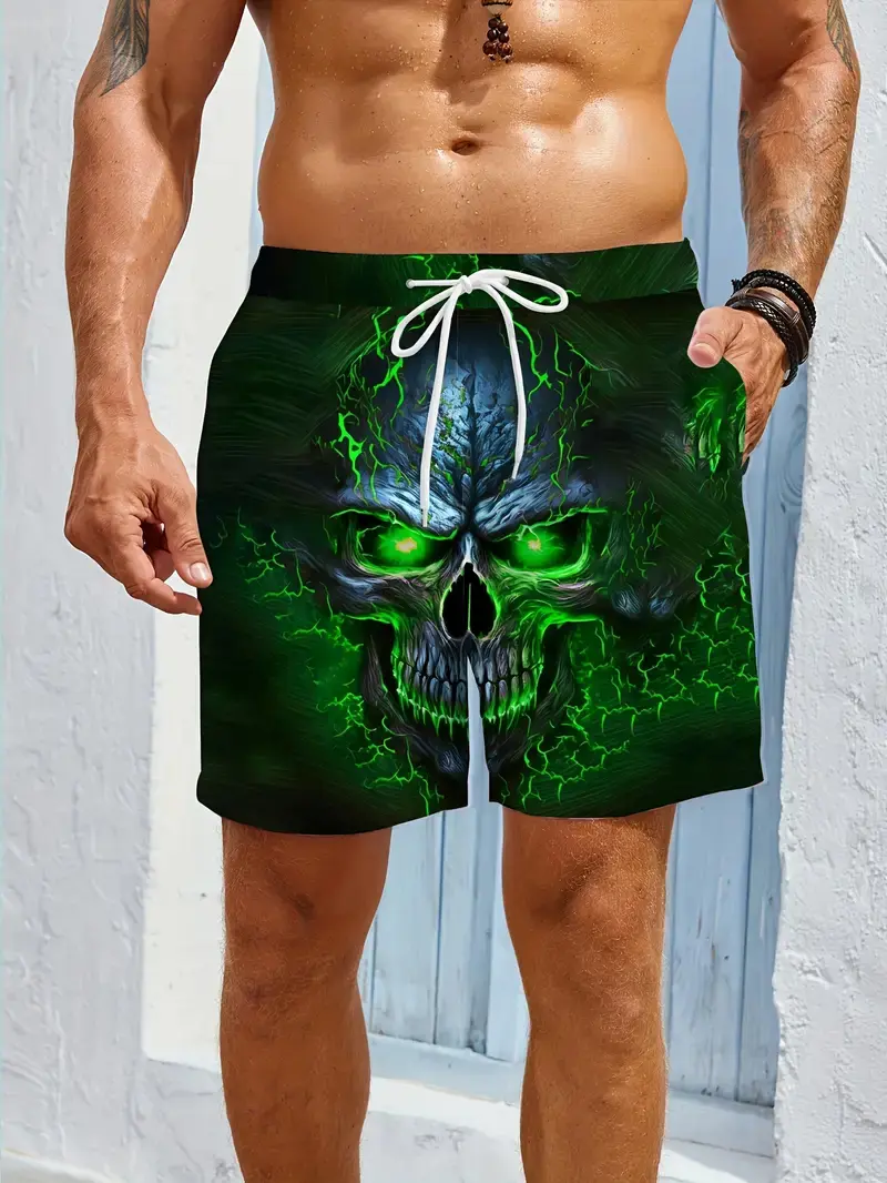 2025 New Men Beach Pants Horror Skull 3D Printed Men's Shorts Summer Quick-drying Trunks Men's Clothing Hawaiian Trendy Shorts