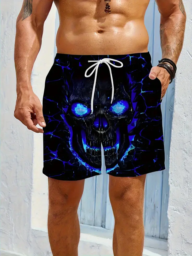 2025 New Men Beach Pants Horror Skull 3D Printed Men's Shorts Summer Quick-drying Trunks Men's Clothing Hawaiian Trendy Shorts