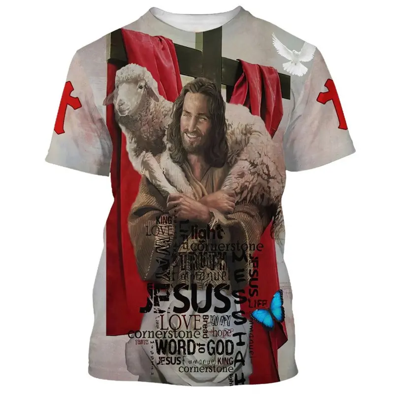 Christ Jesus T-Shirt For Men 3D Jesus Print Men's T Shirt Harajuku Y2k Short Sleeve Streetwear Fashion Oversized Tee Men Clothes