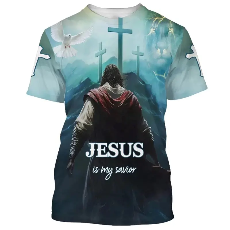 Christ Jesus T-Shirt For Men 3D Jesus Print Men's T Shirt Harajuku Y2k Short Sleeve Streetwear Fashion Oversized Tee Men Clothes