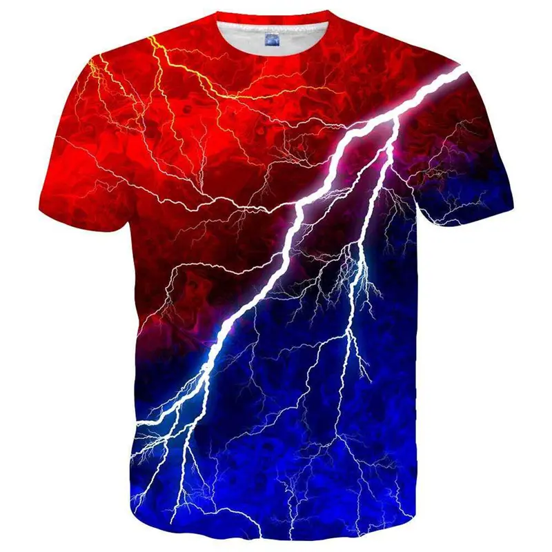 Colorful Lightning 3D Graphic Tees Y2k Men Casual Harajuku Street Short Sleeve Tops Women Fashion Ice T-shirt Kid Oversized Tees