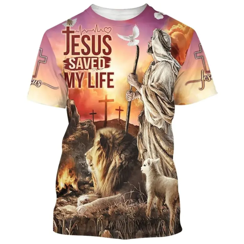 Christ Jesus T-Shirt For Men 3D Jesus Print Men's T Shirt Harajuku Y2k Short Sleeve Streetwear Fashion Oversized Tee Men Clothes