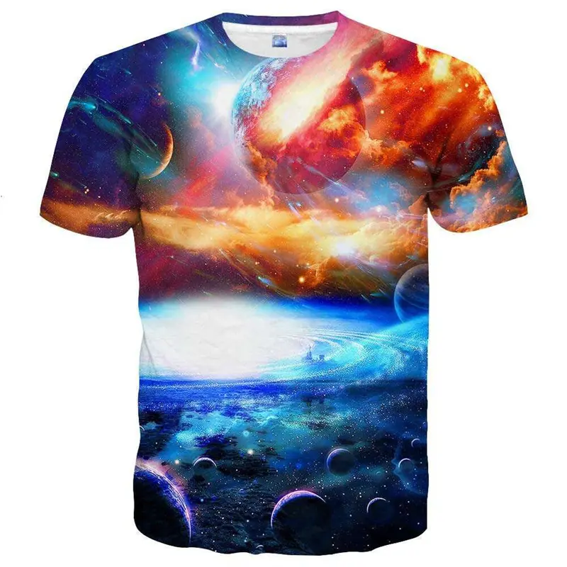 Colorful Lightning 3D Graphic Tees Y2k Men Casual Harajuku Street Short Sleeve Tops Women Fashion Ice T-shirt Kid Oversized Tees
