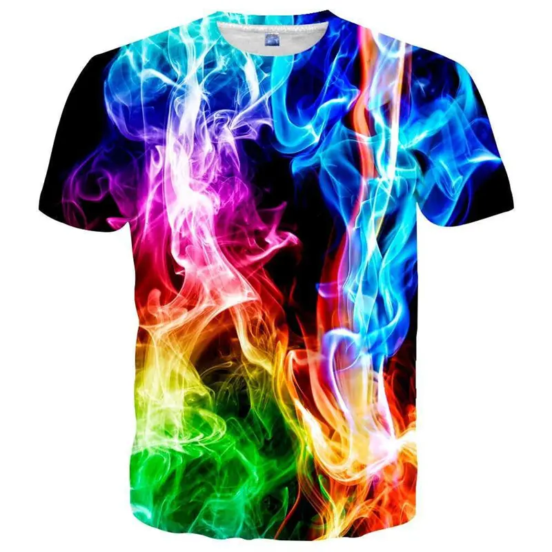 Colorful Lightning 3D Graphic Tees Y2k Men Casual Harajuku Street Short Sleeve Tops Women Fashion Ice T-shirt Kid Oversized Tees