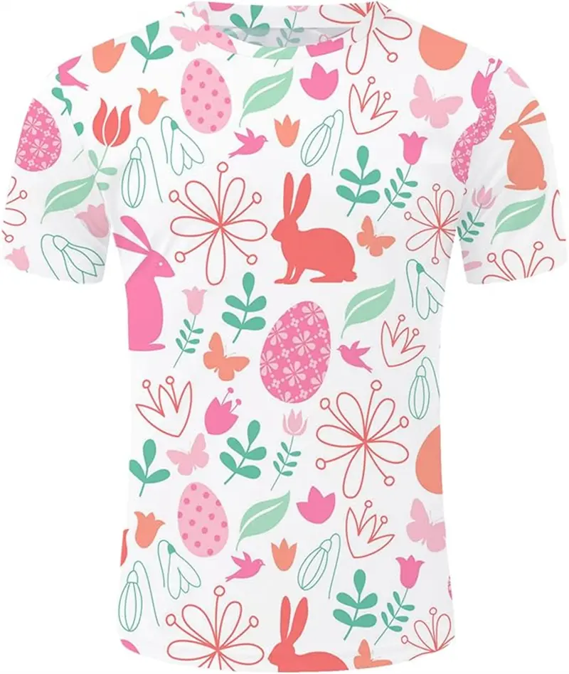Happy Easter Day 3D Print Cute Rabbits Eggs T Shirt For Women Kids Fashion Funny Short Sleeve Tops New Men Hawaiian Harajuku Top