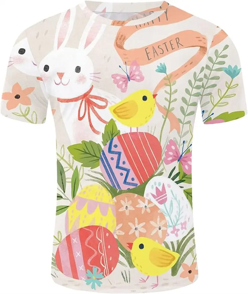 Happy Easter Day 3D Print Cute Rabbits Eggs T Shirt For Women Kids Fashion Funny Short Sleeve Tops New Men Hawaiian Harajuku Top