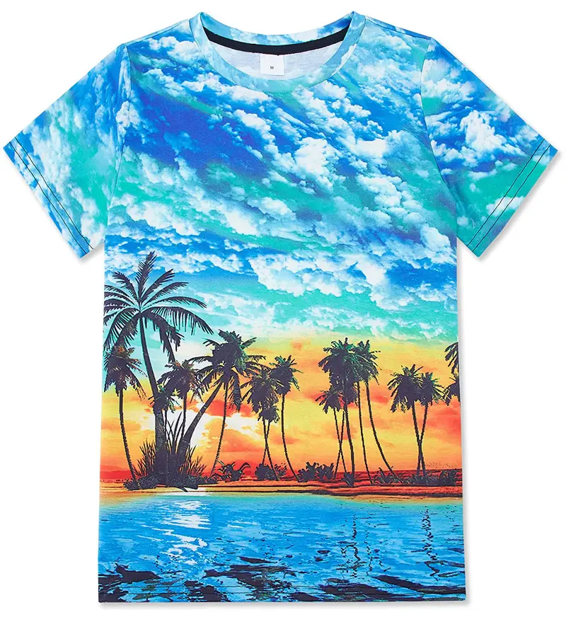 3D Hawaii Beach Palm Trees Y2k Graphic T Shirts Men Women Kid Vintage Coconut Tree Print O-Neck Short Sleeve Tops Men's Clothing