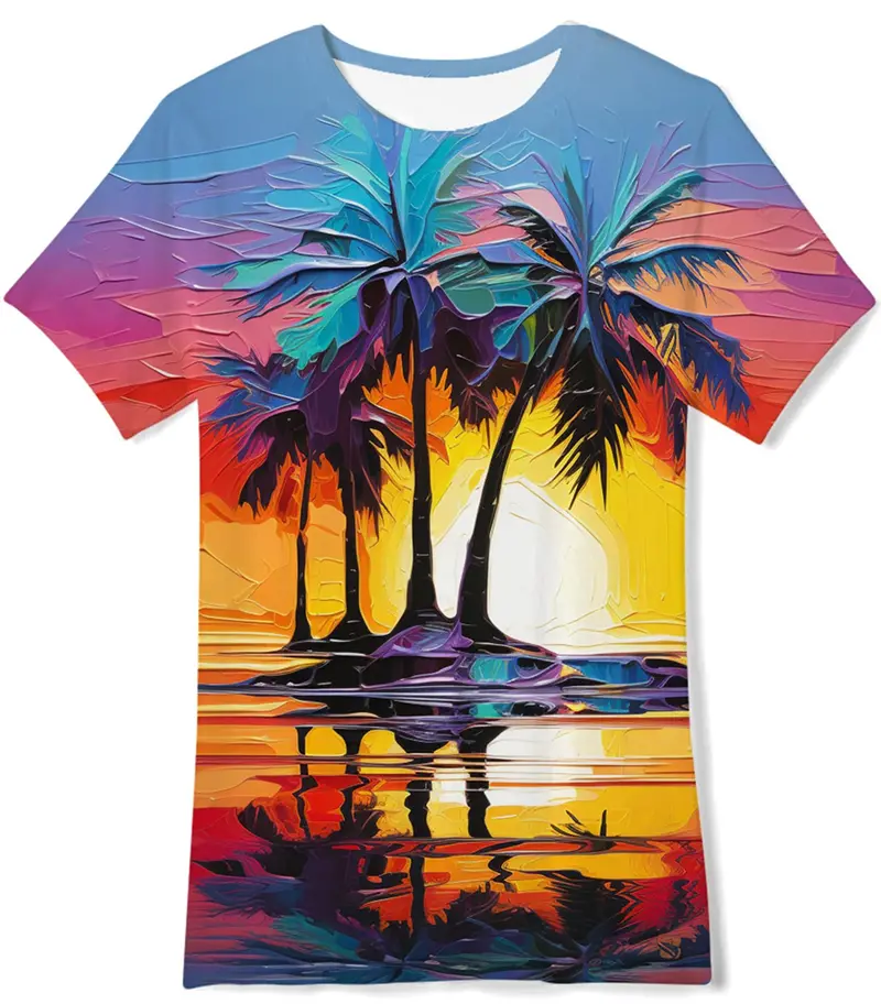 3D Hawaii Beach Palm Trees Y2k Graphic T Shirts Men Women Kid Vintage Coconut Tree Print O-Neck Short Sleeve Tops Men's Clothing