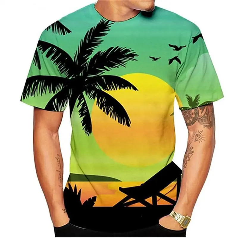 Vintage Palm Tree 3d Print Aloha Hawaii Beach T Shirt Men Women Summer Ice T-Shirt Kid Oversized Breathable Tee Shirt Casual Tee