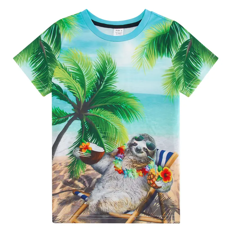 3D Hawaii Beach Palm Trees Y2k Graphic T Shirts Men Women Kid Vintage Coconut Tree Print O-Neck Short Sleeve Tops Men's Clothing