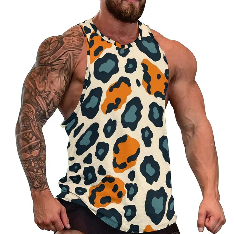 Leopard Fitness 3D Print Tank Tops Men Clothing GYM Vest Cool Sleeveless Harajuku Streetwear Sleeveless Graphic Tee Men Clothing