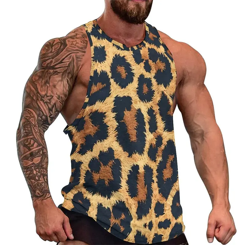 Leopard Fitness 3D Print Tank Tops Men Clothing GYM Vest Cool Sleeveless Harajuku Streetwear Sleeveless Graphic Tee Men Clothing