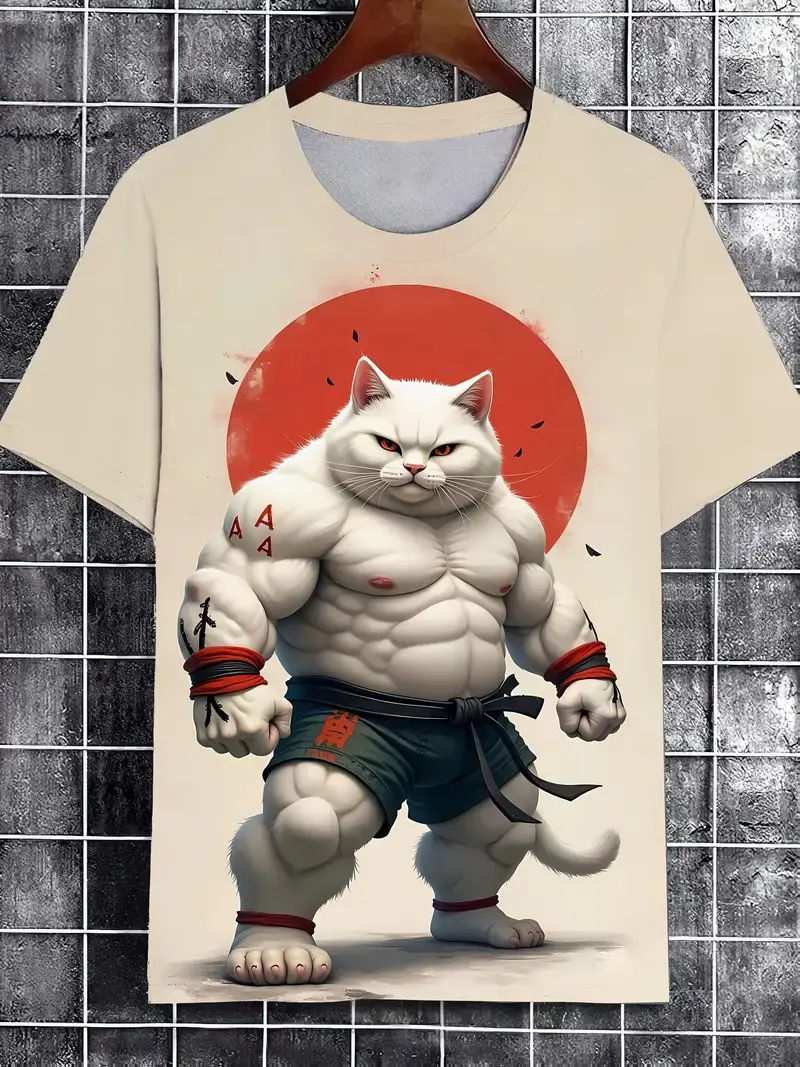 Men's T-Shirt Japanese Style Samurai Pattern Printed Casual O-Neck Loose Street Short Sleeved Tees Tops Male Oversized T Shirt