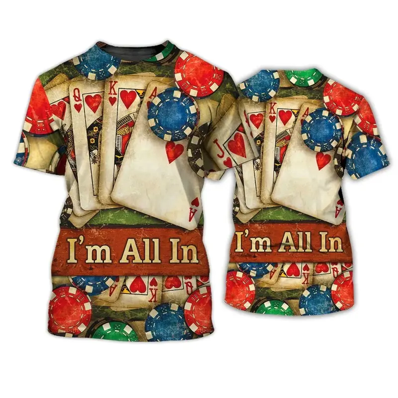 3D Print Playing Cards Poker T Shirts For Men Women Funny Tee Personality Casual Short Sleeves Round Neck Hip Hop Unisex Tshirt
