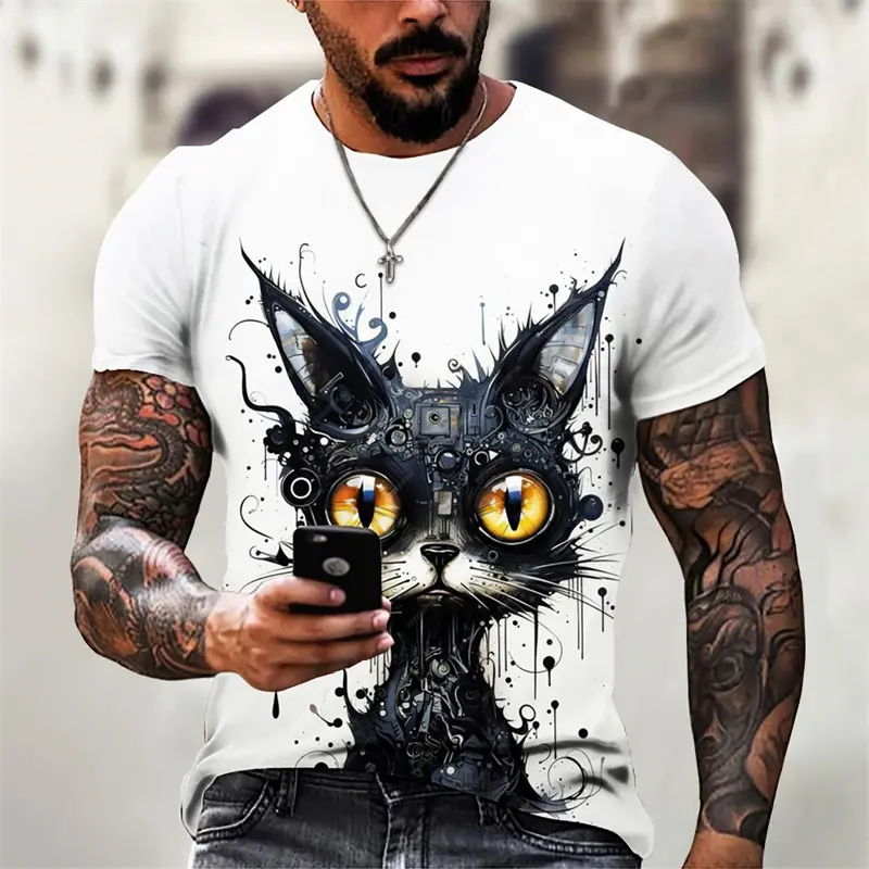 Animal Cat Pattern 3D Printed T-Shirt Tops Men Women Cute Clothing Summer Fashion Short Sleeve Tee Oversized O Neck Kids Tshirts