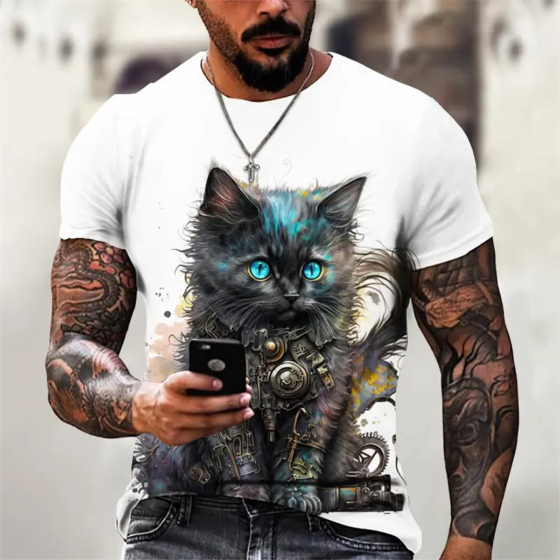 Animal Cat Pattern 3D Printed T-Shirt Tops Men Women Cute Clothing Summer Fashion Short Sleeve Tee Oversized O Neck Kids Tshirts