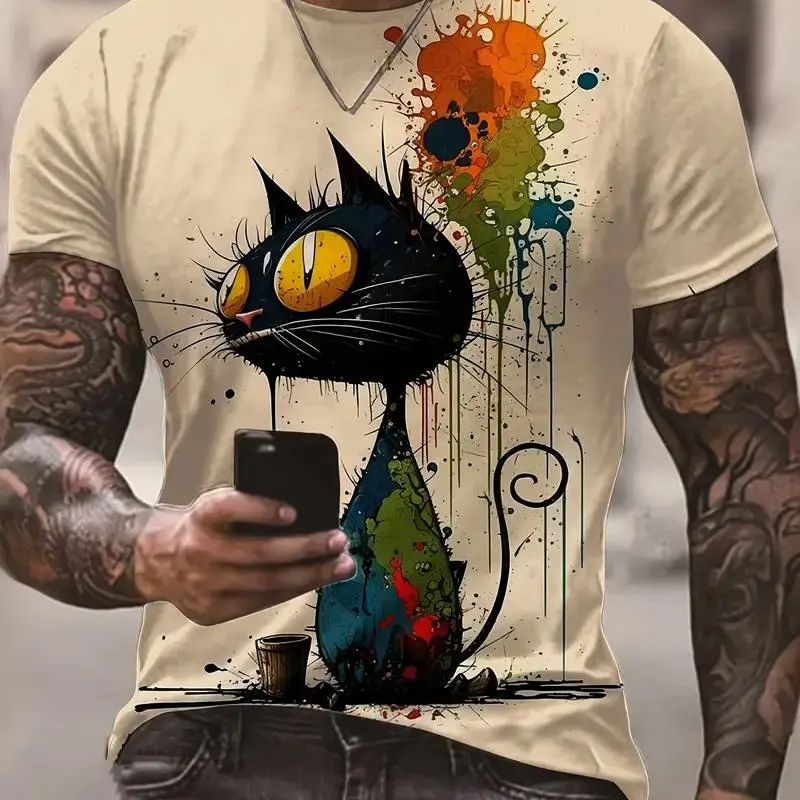 Animal Cat Pattern 3D Printed T-Shirt Tops Men Women Cute Clothing Summer Fashion Short Sleeve Tee Oversized O Neck Kids Tshirts